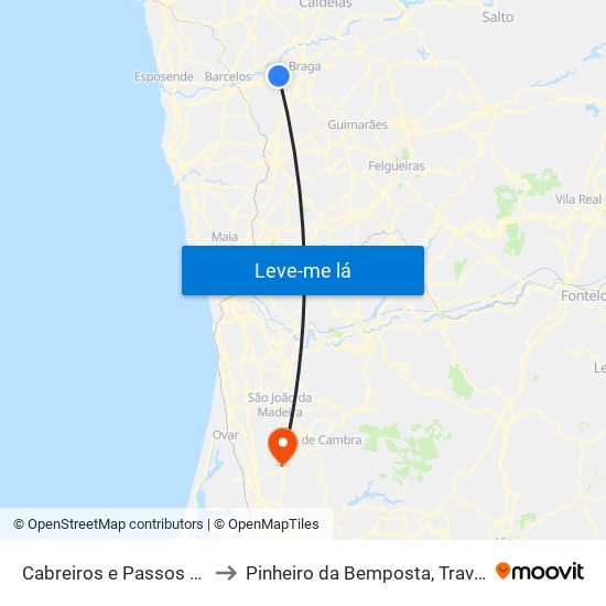 Cabreiros e Passos (São Julião) to Pinheiro da Bemposta, Travanca e Palmaz map