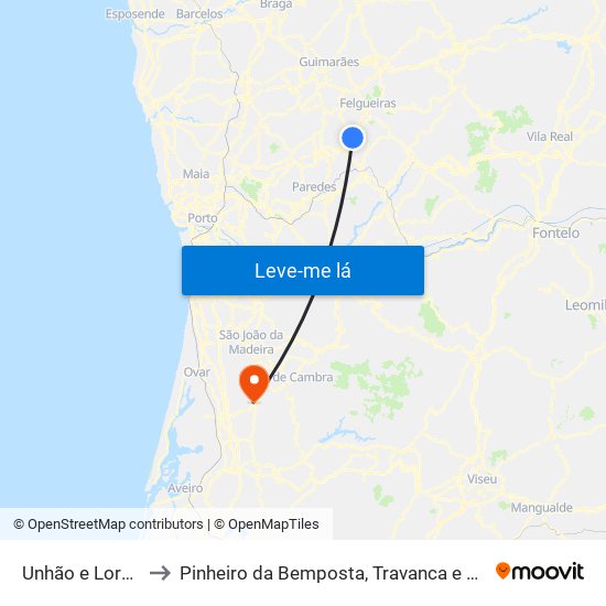 Unhão e Lordelo to Pinheiro da Bemposta, Travanca e Palmaz map