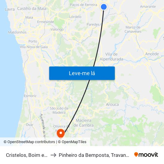 Cristelos, Boim e Ordem to Pinheiro da Bemposta, Travanca e Palmaz map
