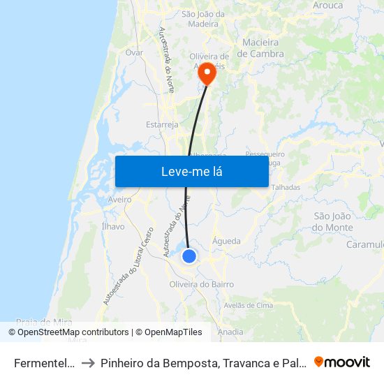 Fermentelos to Pinheiro da Bemposta, Travanca e Palmaz map