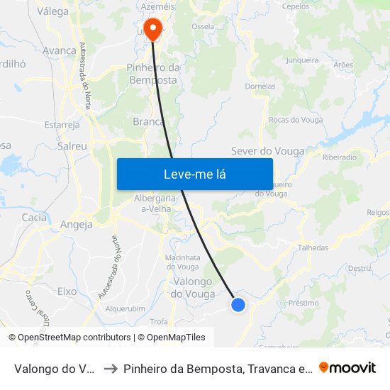 Valongo do Vouga to Pinheiro da Bemposta, Travanca e Palmaz map