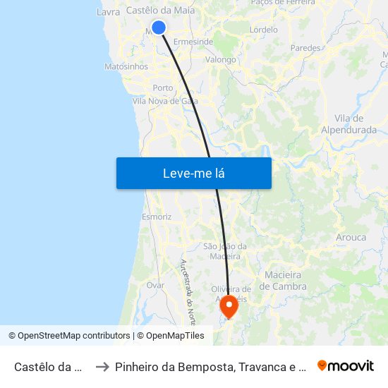 Castêlo da Maia to Pinheiro da Bemposta, Travanca e Palmaz map