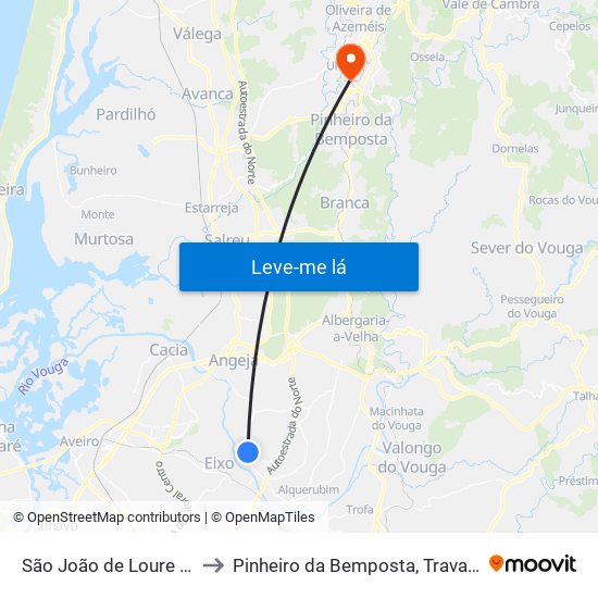 São João de Loure e Frossos to Pinheiro da Bemposta, Travanca e Palmaz map