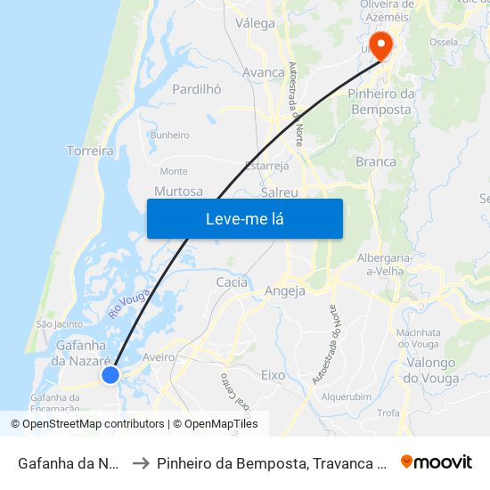 Gafanha da Nazaré to Pinheiro da Bemposta, Travanca e Palmaz map
