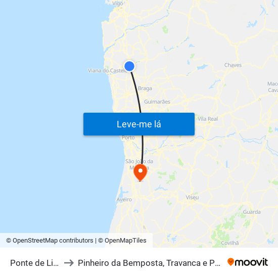 Ponte de Lima to Pinheiro da Bemposta, Travanca e Palmaz map
