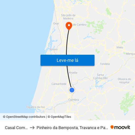 Casal Comba to Pinheiro da Bemposta, Travanca e Palmaz map