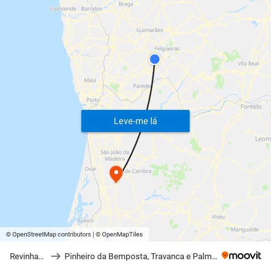 Revinhade to Pinheiro da Bemposta, Travanca e Palmaz map