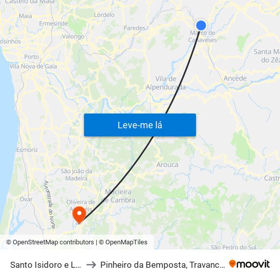 Santo Isidoro e Livração to Pinheiro da Bemposta, Travanca e Palmaz map