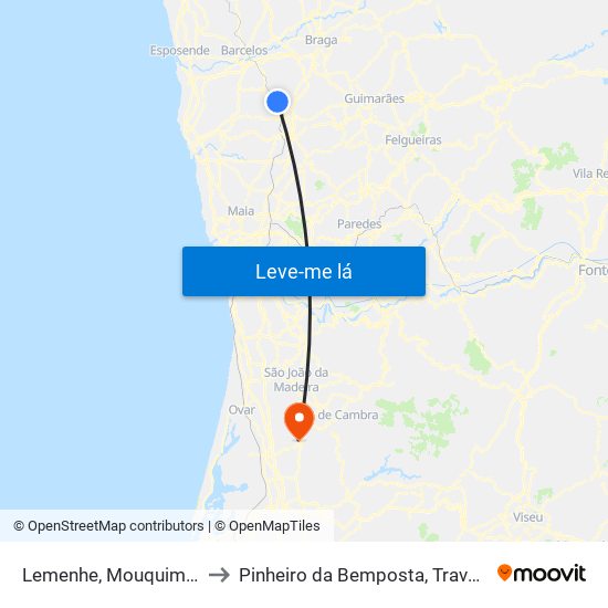 Lemenhe, Mouquim e Jesufrei to Pinheiro da Bemposta, Travanca e Palmaz map