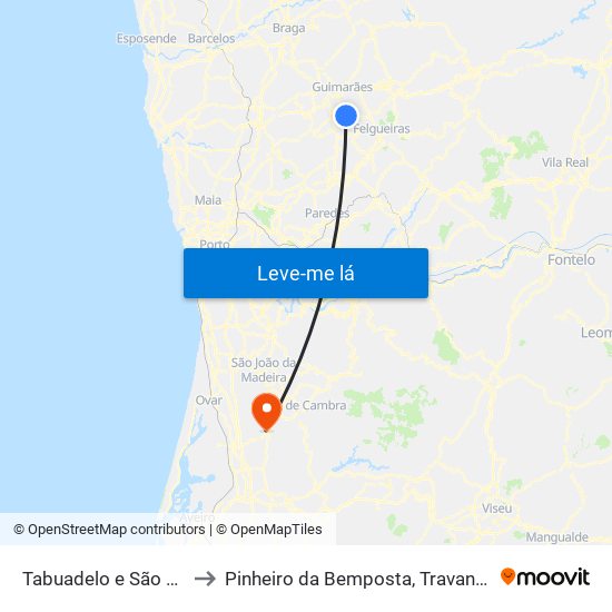Tabuadelo e São Faustino to Pinheiro da Bemposta, Travanca e Palmaz map