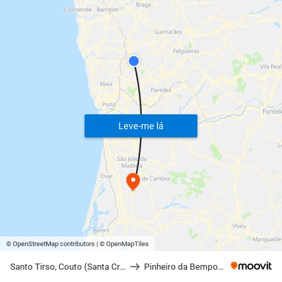 Santo Tirso, Couto (Santa Cristina e São Miguel) e Burgães to Pinheiro da Bemposta, Travanca e Palmaz map