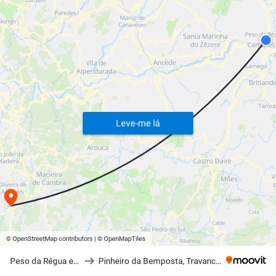 Peso da Régua e Godim to Pinheiro da Bemposta, Travanca e Palmaz map