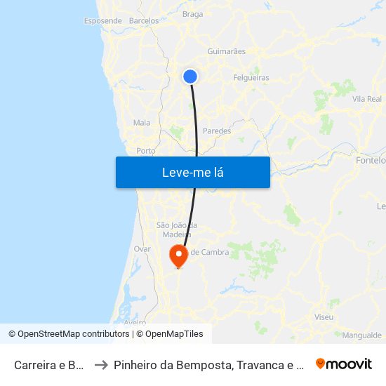 Carreira e Bente to Pinheiro da Bemposta, Travanca e Palmaz map