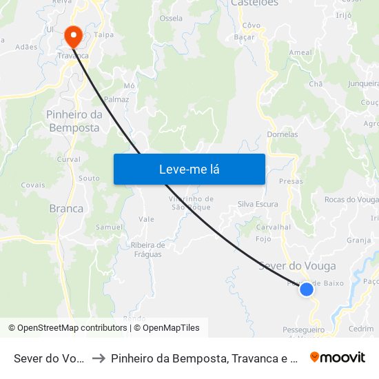 Sever do Vouga to Pinheiro da Bemposta, Travanca e Palmaz map