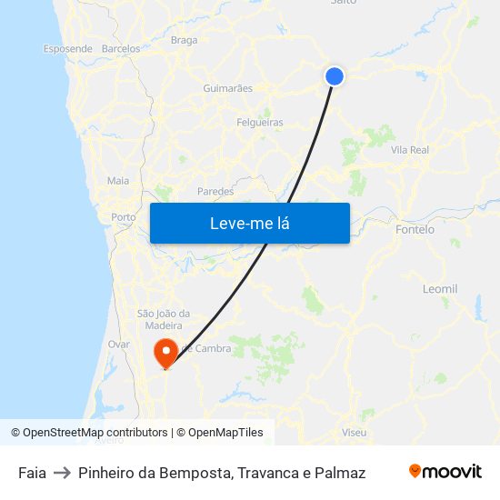 Faia to Pinheiro da Bemposta, Travanca e Palmaz map