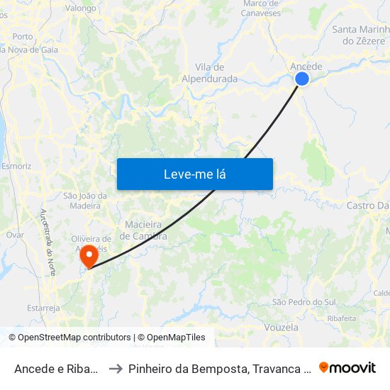 Ancede e Ribadouro to Pinheiro da Bemposta, Travanca e Palmaz map