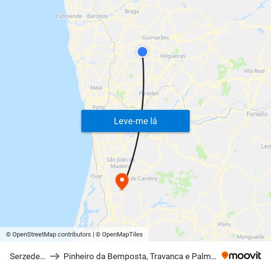 Serzedelo to Pinheiro da Bemposta, Travanca e Palmaz map