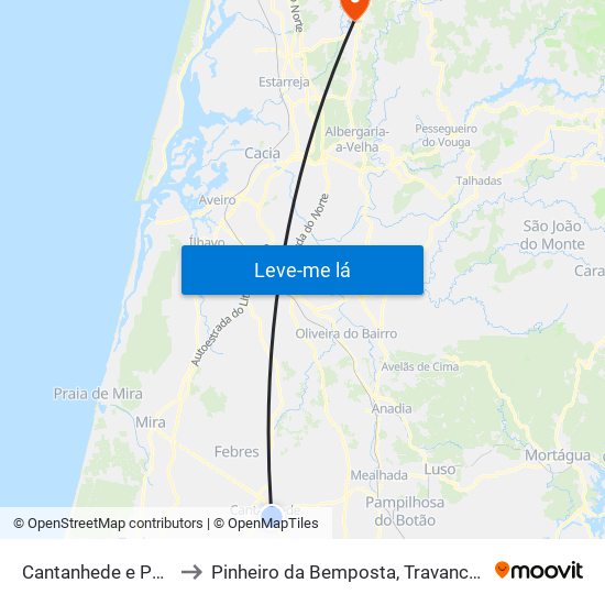Cantanhede e Pocariça to Pinheiro da Bemposta, Travanca e Palmaz map