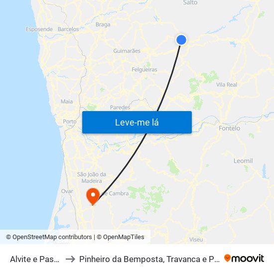 Alvite e Passos to Pinheiro da Bemposta, Travanca e Palmaz map
