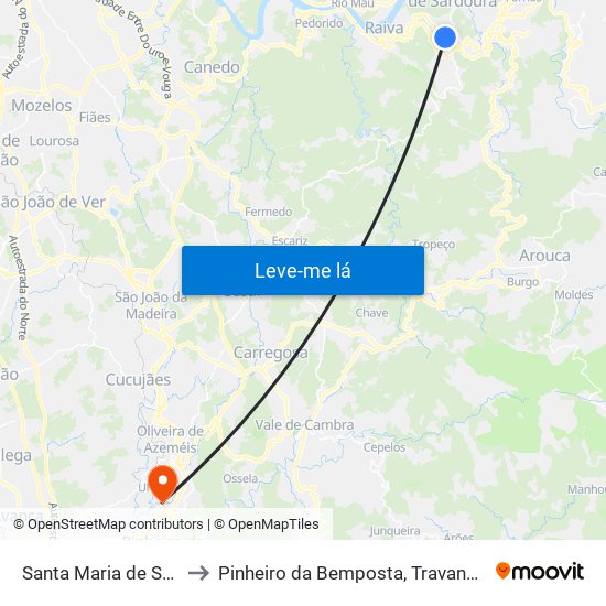 Santa Maria de Sardoura to Pinheiro da Bemposta, Travanca e Palmaz map