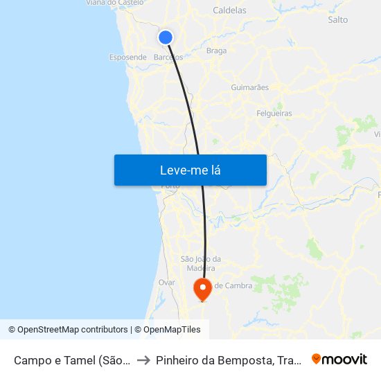 Campo e Tamel (São Pedro Fins) to Pinheiro da Bemposta, Travanca e Palmaz map