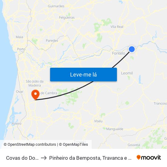 Covas do Douro to Pinheiro da Bemposta, Travanca e Palmaz map