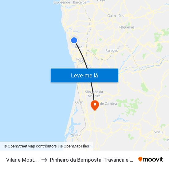 Vilar e Mosteiró to Pinheiro da Bemposta, Travanca e Palmaz map