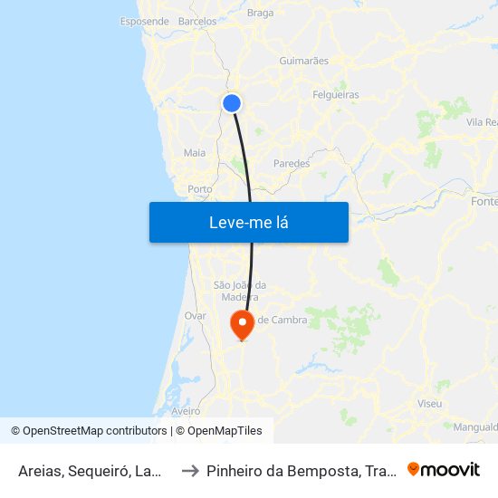 Areias, Sequeiró, Lama e Palmeira to Pinheiro da Bemposta, Travanca e Palmaz map