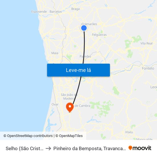 Selho (São Cristóvão) to Pinheiro da Bemposta, Travanca e Palmaz map