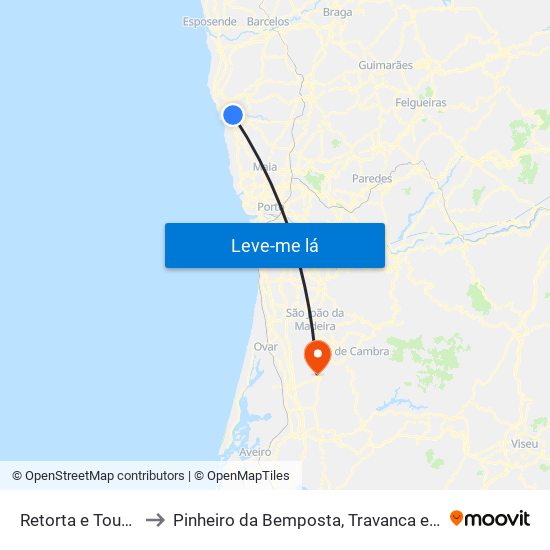 Retorta e Tougues to Pinheiro da Bemposta, Travanca e Palmaz map