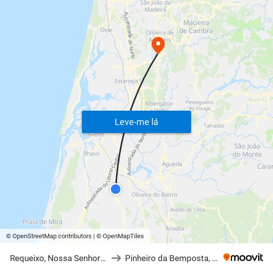 Requeixo, Nossa Senhora de Fátima e Nariz to Pinheiro da Bemposta, Travanca e Palmaz map