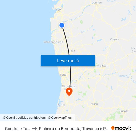 Gandra e Taião to Pinheiro da Bemposta, Travanca e Palmaz map