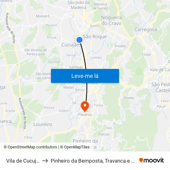 Vila de Cucujães to Pinheiro da Bemposta, Travanca e Palmaz map