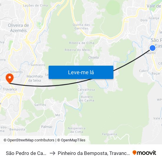 São Pedro de Castelões to Pinheiro da Bemposta, Travanca e Palmaz map