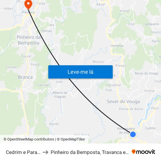 Cedrim e Paradela to Pinheiro da Bemposta, Travanca e Palmaz map