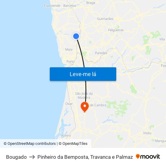 Bougado to Pinheiro da Bemposta, Travanca e Palmaz map