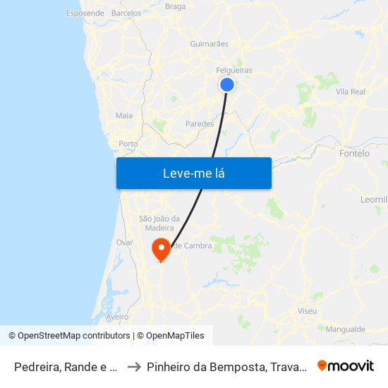 Pedreira, Rande e Sernande to Pinheiro da Bemposta, Travanca e Palmaz map