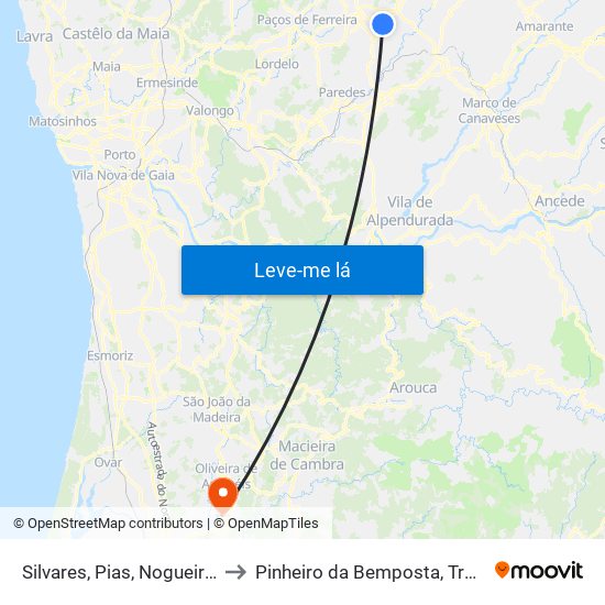 Silvares, Pias, Nogueira e Alvarenga to Pinheiro da Bemposta, Travanca e Palmaz map