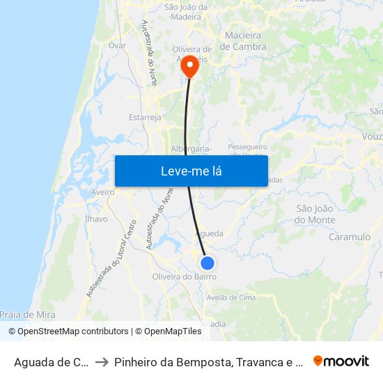 Aguada de Cima to Pinheiro da Bemposta, Travanca e Palmaz map