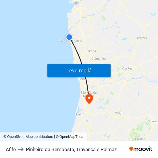 Afife to Pinheiro da Bemposta, Travanca e Palmaz map