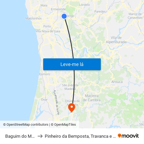 Baguim do Monte to Pinheiro da Bemposta, Travanca e Palmaz map