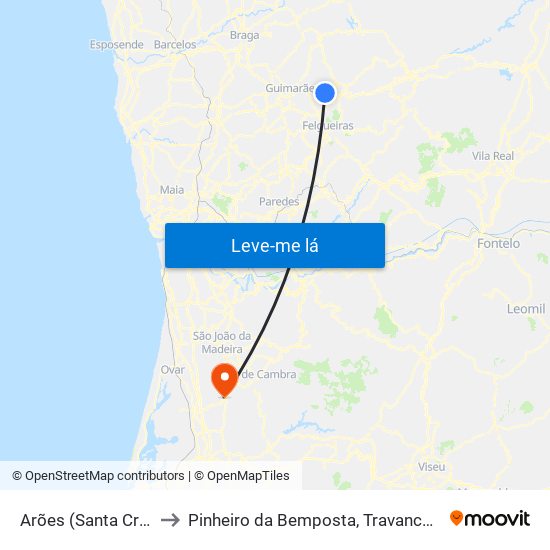 Arões (Santa Cristina) to Pinheiro da Bemposta, Travanca e Palmaz map