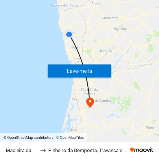 Macieira da Maia to Pinheiro da Bemposta, Travanca e Palmaz map