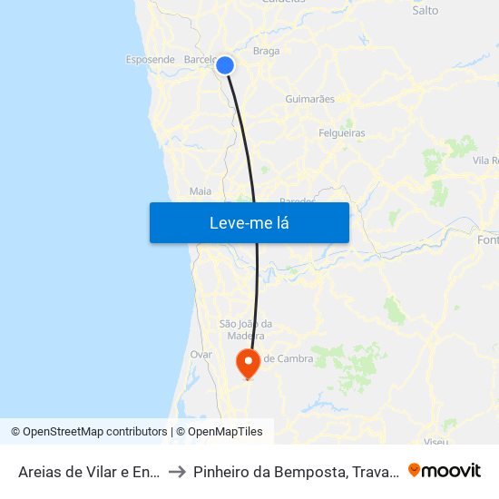 Areias de Vilar e Encourados to Pinheiro da Bemposta, Travanca e Palmaz map