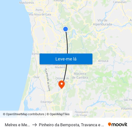 Melres e Medas to Pinheiro da Bemposta, Travanca e Palmaz map