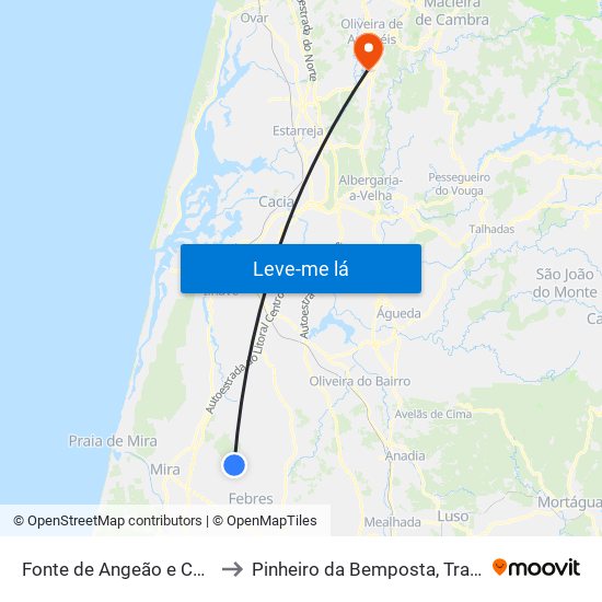 Fonte de Angeão e Covão do Lobo to Pinheiro da Bemposta, Travanca e Palmaz map