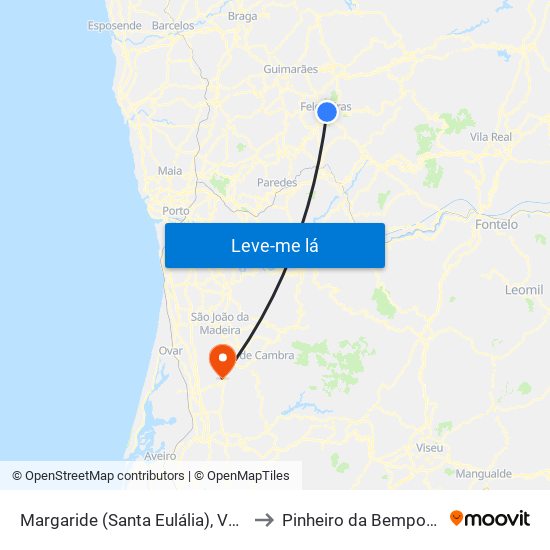 Margaride (Santa Eulália), Várzea, Lagares, Varziela e Moure to Pinheiro da Bemposta, Travanca e Palmaz map