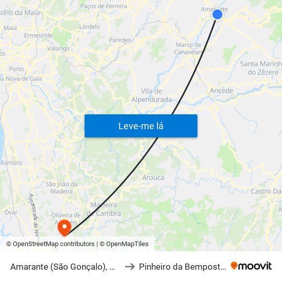 Amarante (São Gonçalo), Madalena, Cepelos e Gatão to Pinheiro da Bemposta, Travanca e Palmaz map