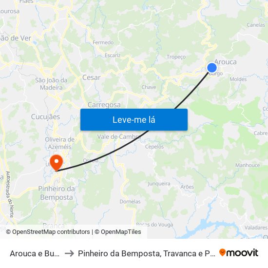 Arouca e Burgo to Pinheiro da Bemposta, Travanca e Palmaz map