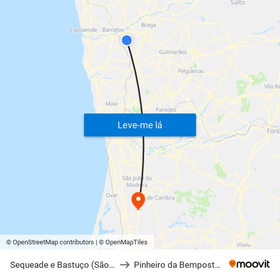 Sequeade e Bastuço (São João e Santo Estêvão) to Pinheiro da Bemposta, Travanca e Palmaz map
